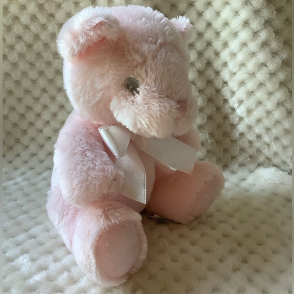 FIRST & MAIN Pink Pastel Pal Plush Bear Rattle Stuffed Animal Embroidered Eyes - Picture 1 of 14